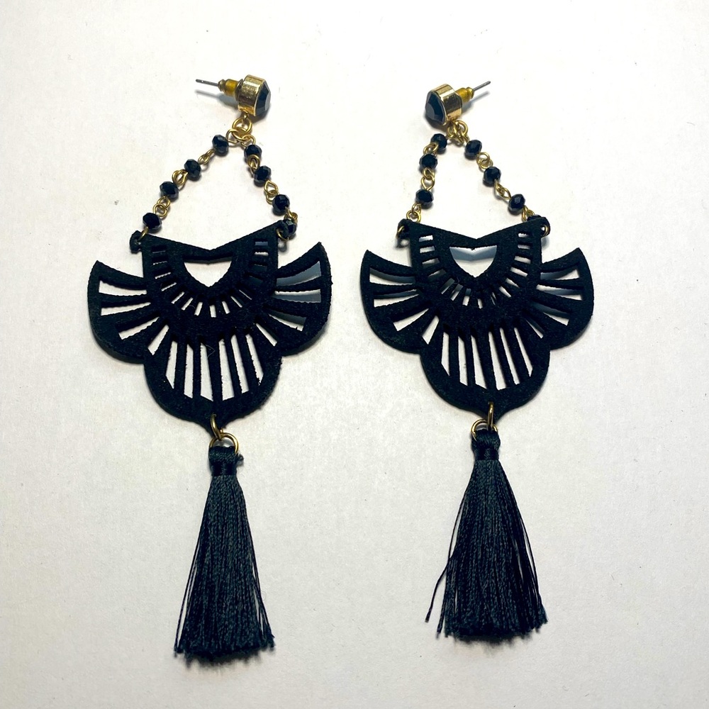 5 inch black tassel earrings